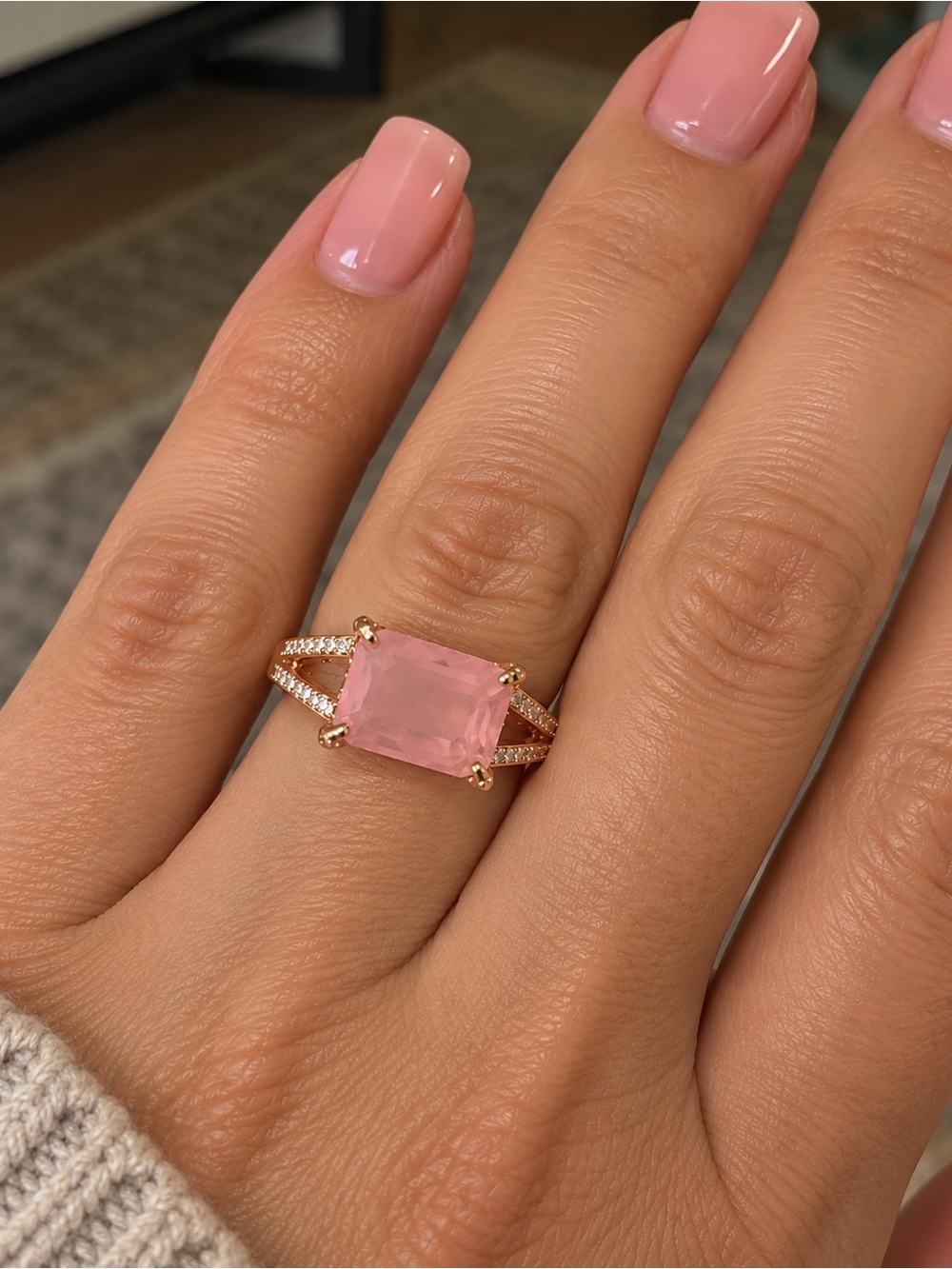 Bomb Party Pink Crystal Radiant Cut Cocktail Ring Gold Plated